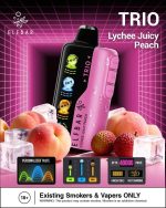 ELFBAR Trio up to 40000 Puffs 50MG Nicotine 4 Mesh Coil Disposable vape Lychee Juicy Peach