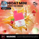 tugboat mini 2000 puffs 20mg nicotine none rechargeable strawberry ice cream